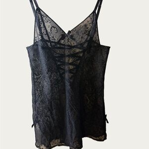 Victoria’s Secret  Black Lace Babydoll Strappy Criscross Back  Sheer Stretch M